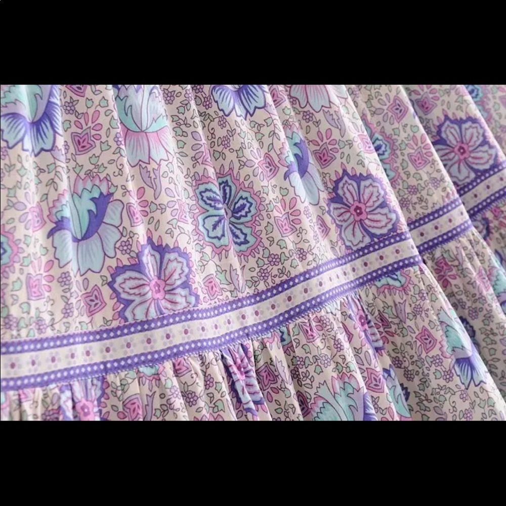 Boho gypsy floral print maxi skirt purple blue - Picture 6 of 7